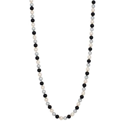 Long triple tone jet pearl chain necklace